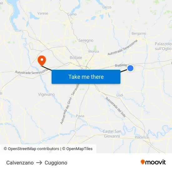 Calvenzano to Cuggiono map