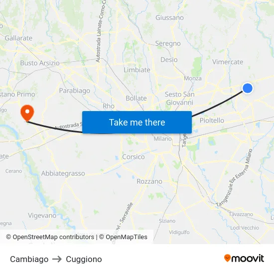 Cambiago to Cuggiono map