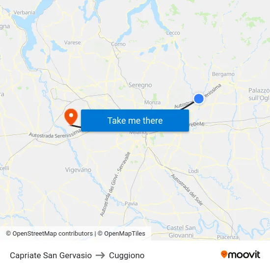 Capriate San Gervasio to Cuggiono map