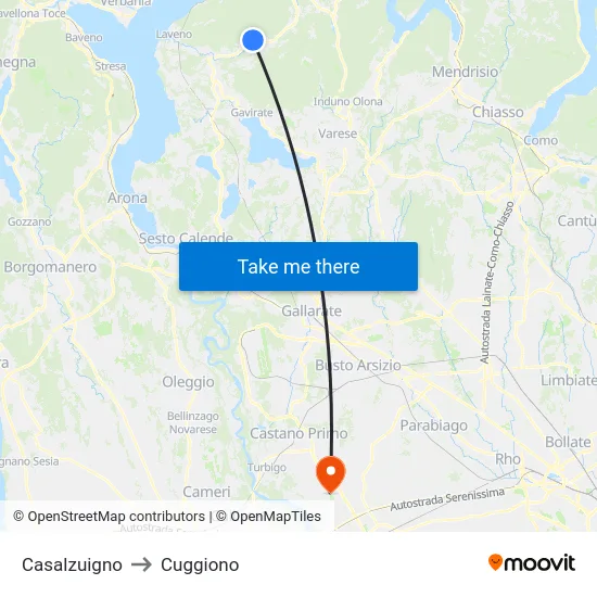 Casalzuigno to Cuggiono map