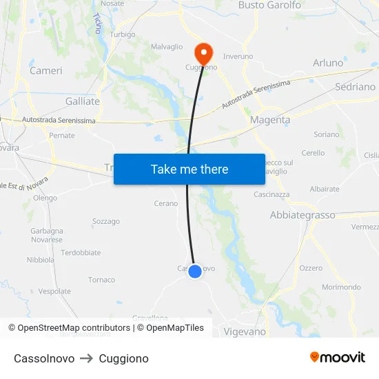 Cassolnovo to Cuggiono map