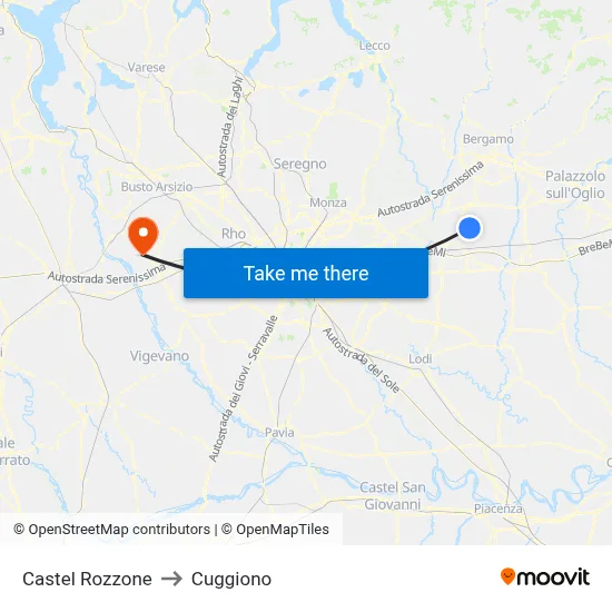Castel Rozzone to Cuggiono map
