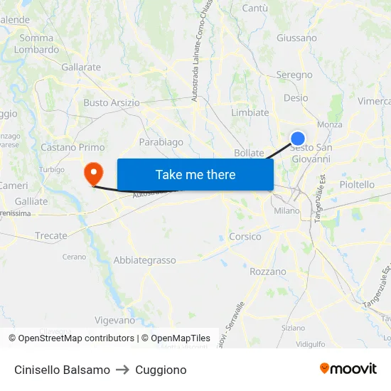 Cinisello Balsamo to Cuggiono map