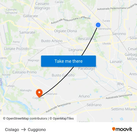 Cislago to Cuggiono map