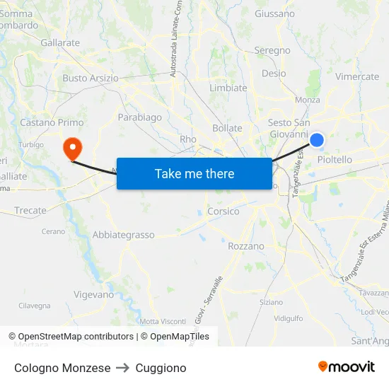 Cologno Monzese to Cuggiono map
