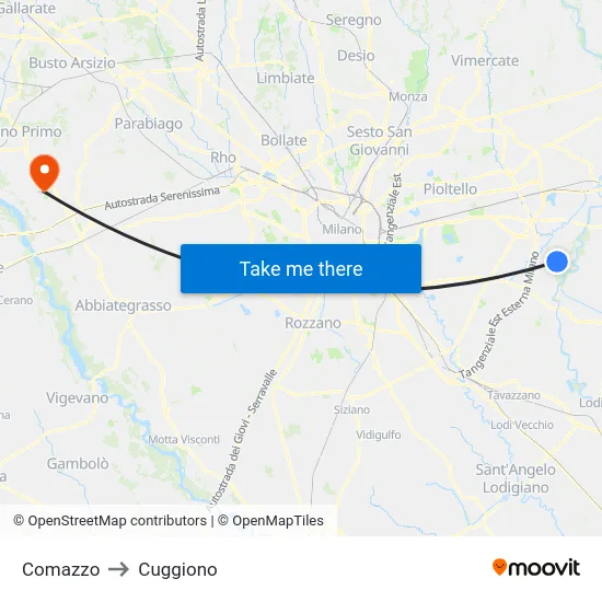 Comazzo to Cuggiono map