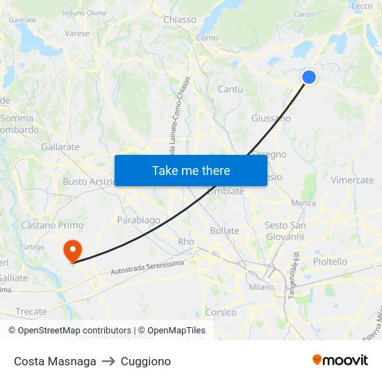 Costa Masnaga to Cuggiono map