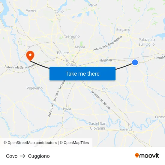 Covo to Cuggiono map