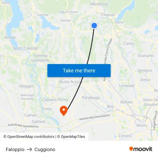 Faloppio to Cuggiono map