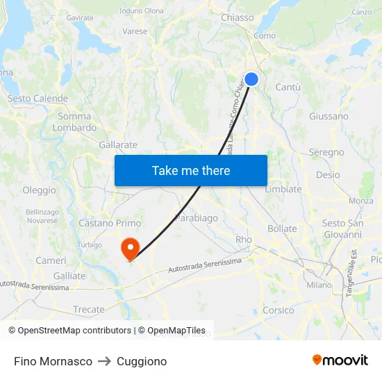 Fino Mornasco to Cuggiono map