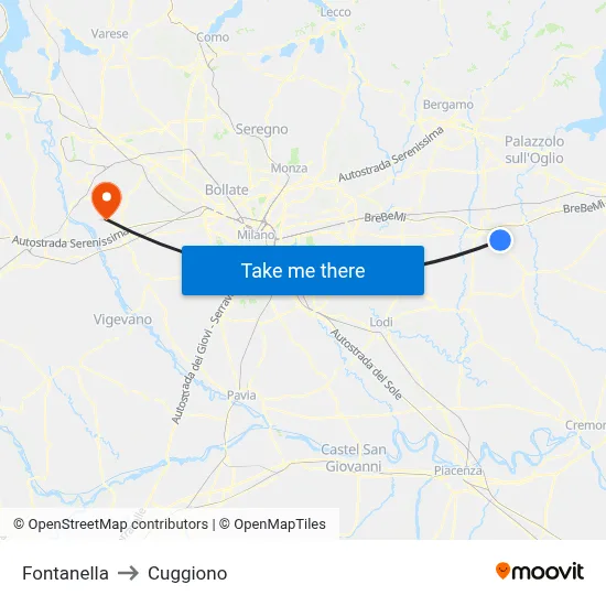 Fontanella to Cuggiono map