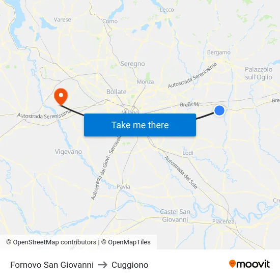 Fornovo San Giovanni to Cuggiono map