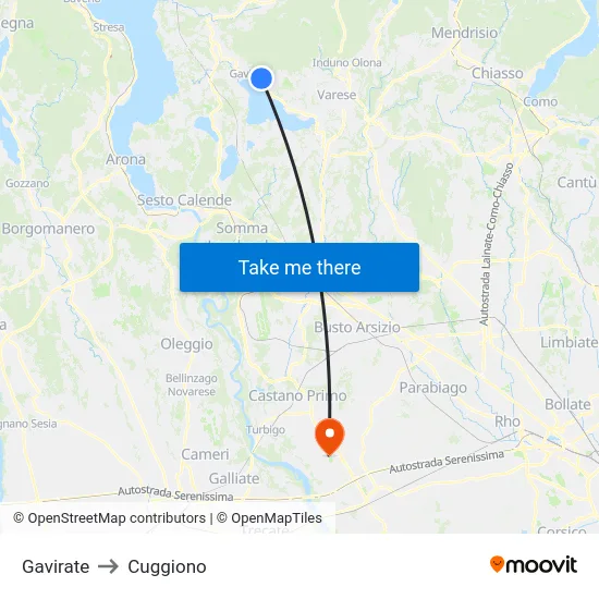 Gavirate to Cuggiono map