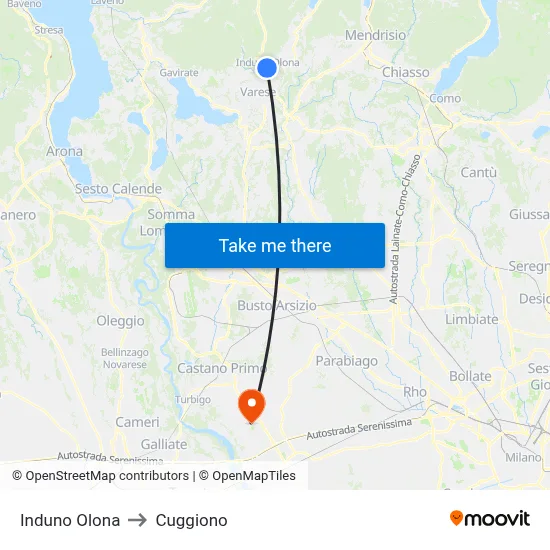 Induno Olona to Cuggiono map