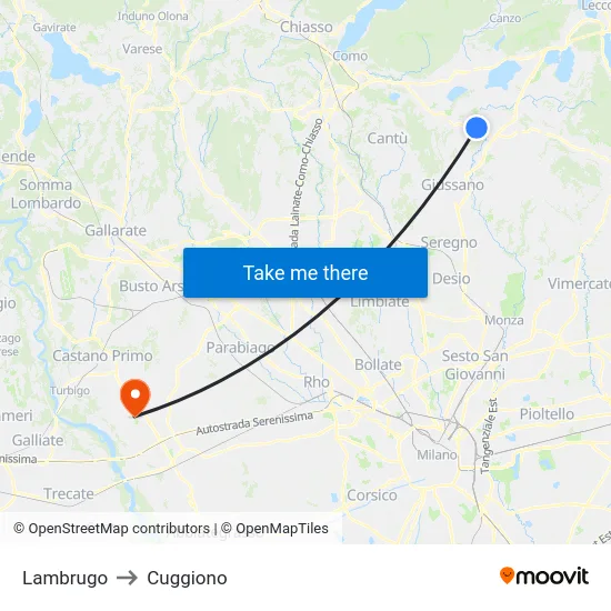 Lambrugo to Cuggiono map