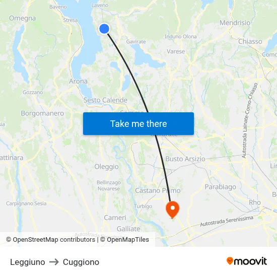 Leggiuno to Cuggiono map