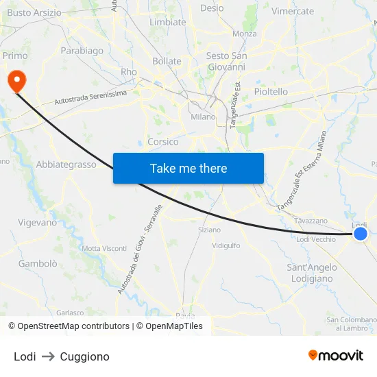 Lodi to Cuggiono map