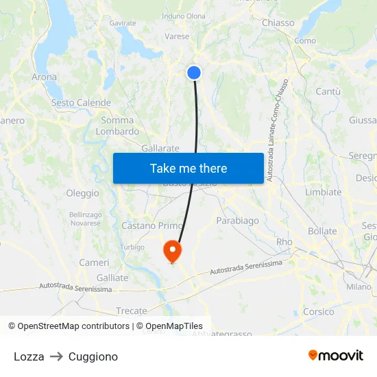 Lozza to Cuggiono map