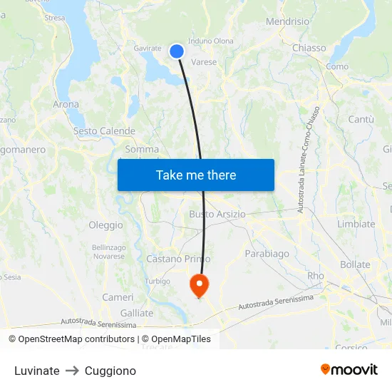 Luvinate to Cuggiono map