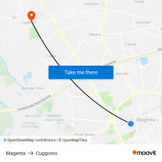 Magenta to Cuggiono map
