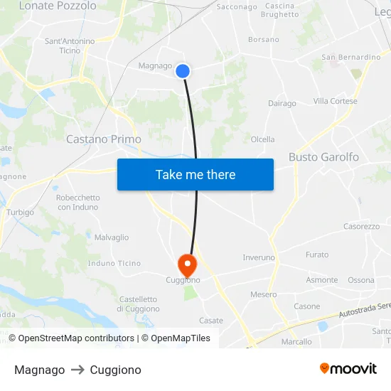 Magnago to Cuggiono map
