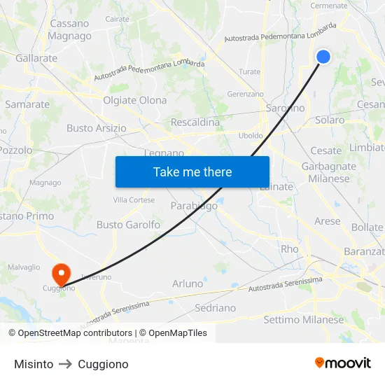 Misinto to Cuggiono map