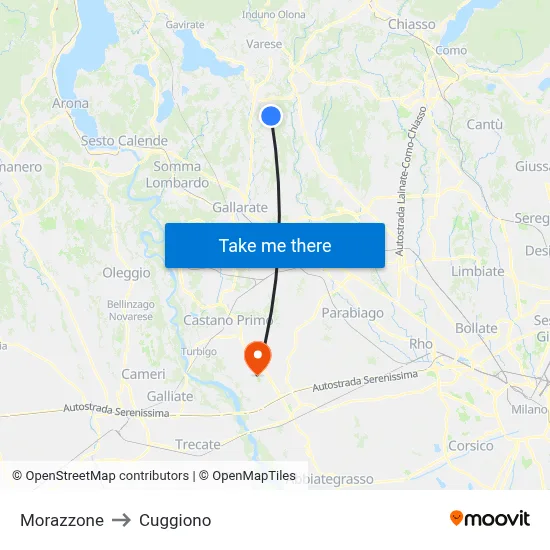 Morazzone to Cuggiono map
