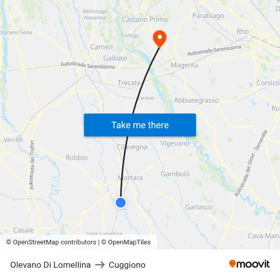 Olevano Di Lomellina to Cuggiono map