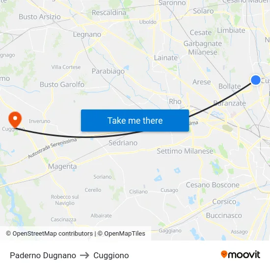 Paderno Dugnano to Cuggiono map