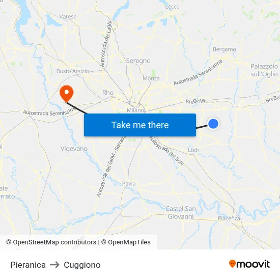 Pieranica to Cuggiono map