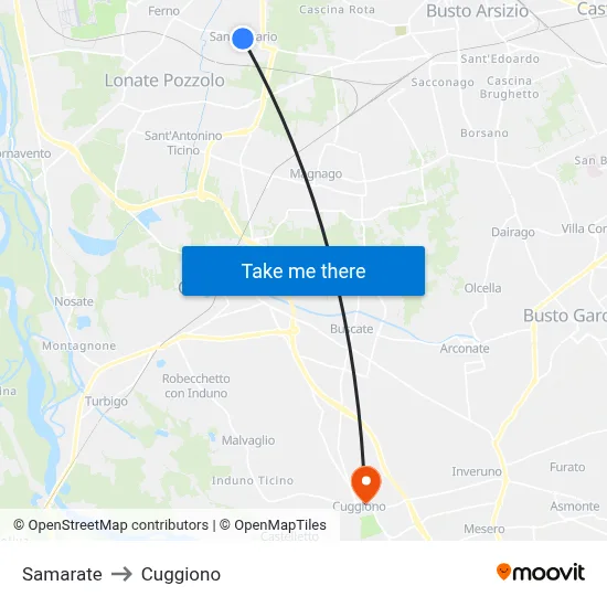 Samarate to Cuggiono map