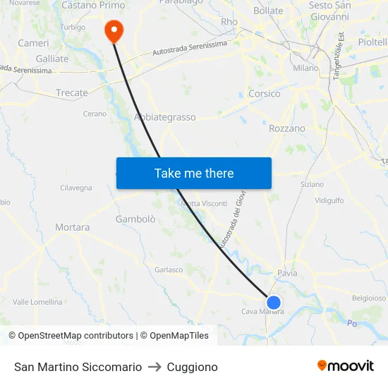 San Martino Siccomario to Cuggiono map