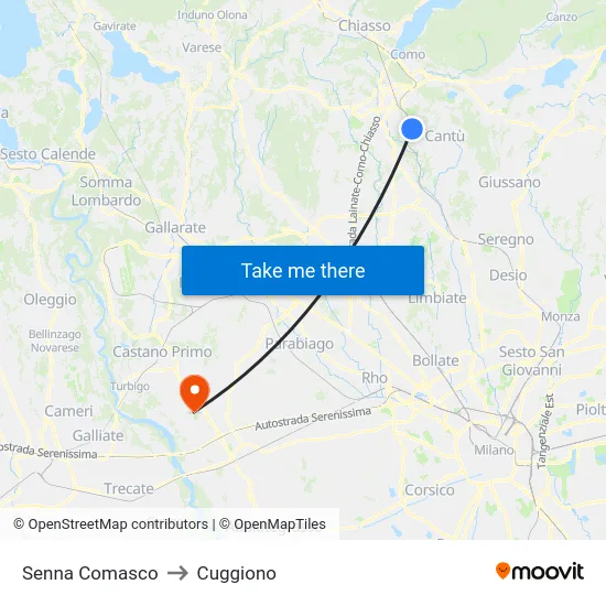 Senna Comasco to Cuggiono map