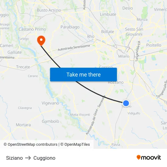 Siziano to Cuggiono map