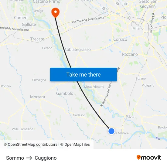 Sommo to Cuggiono map