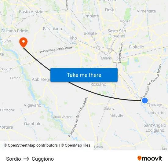 Sordio to Cuggiono map