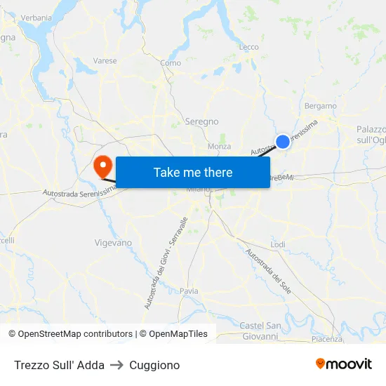Trezzo Sull' Adda to Cuggiono map