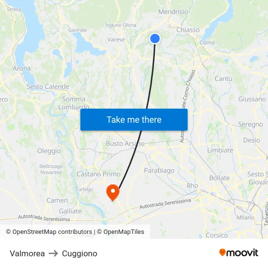 Valmorea to Cuggiono map