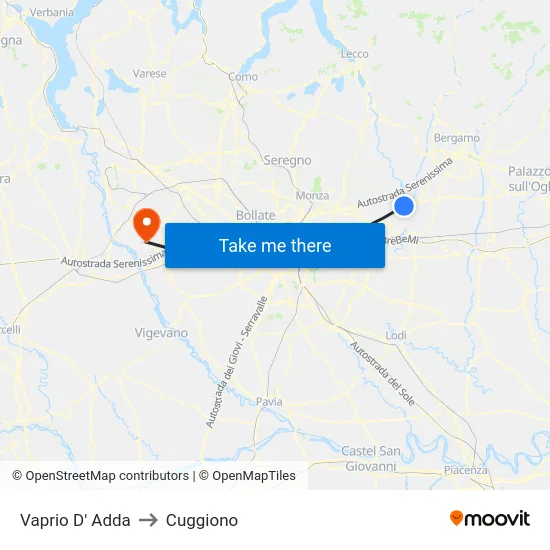 Vaprio d'Adda to Cuggiono map
