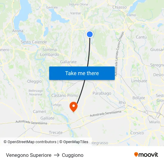 Venegono Superiore to Cuggiono map