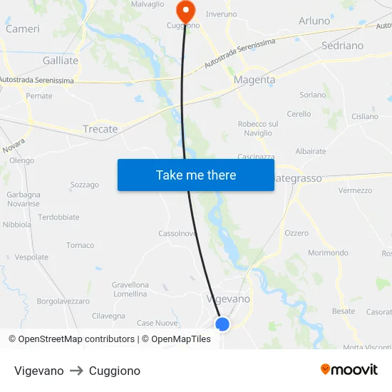 Vigevano to Cuggiono map