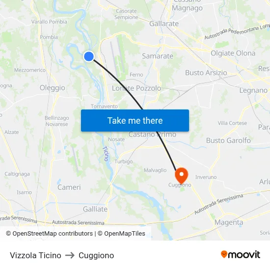 Vizzola Ticino to Cuggiono map