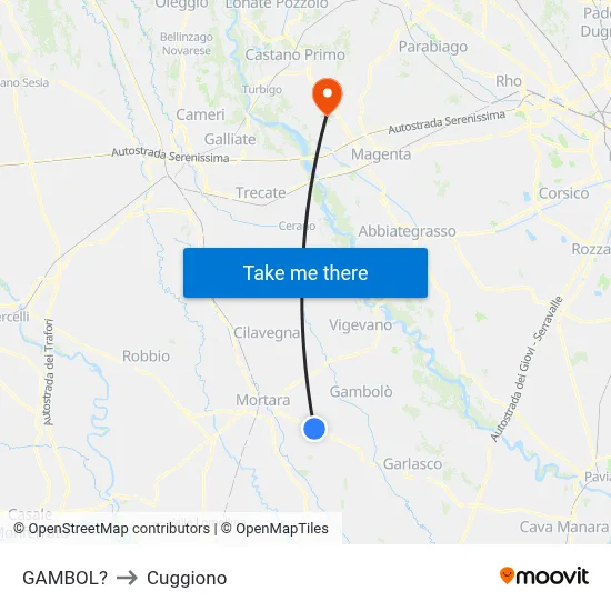 Gambol to Cuggiono map