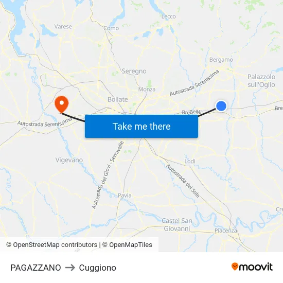 PAGAZZANO to Cuggiono map