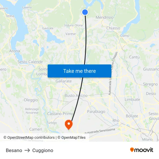 Besano to Cuggiono map