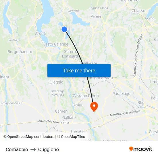 Comabbio to Cuggiono map