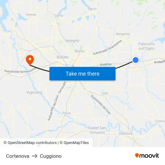 Cortenova to Cuggiono map