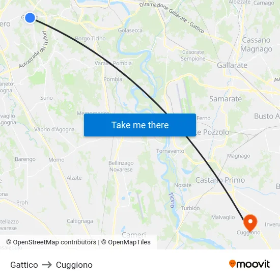 Gattico to Cuggiono map