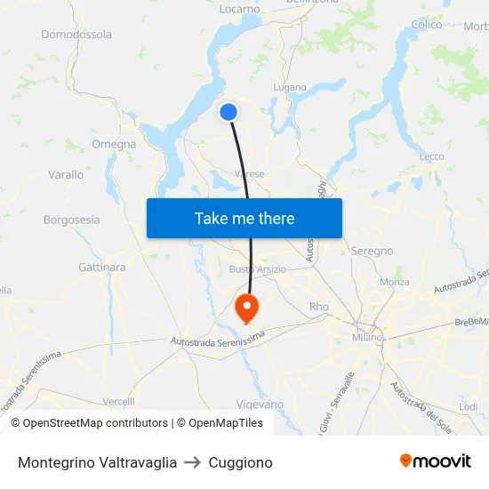 Montegrino Valtravaglia to Cuggiono map