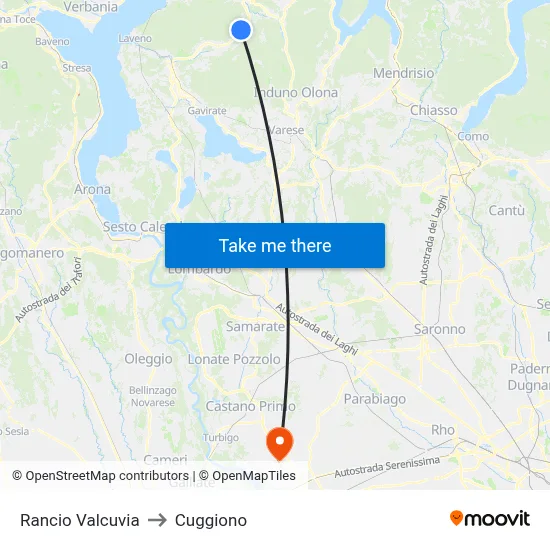 Rancio Valcuvia to Cuggiono map